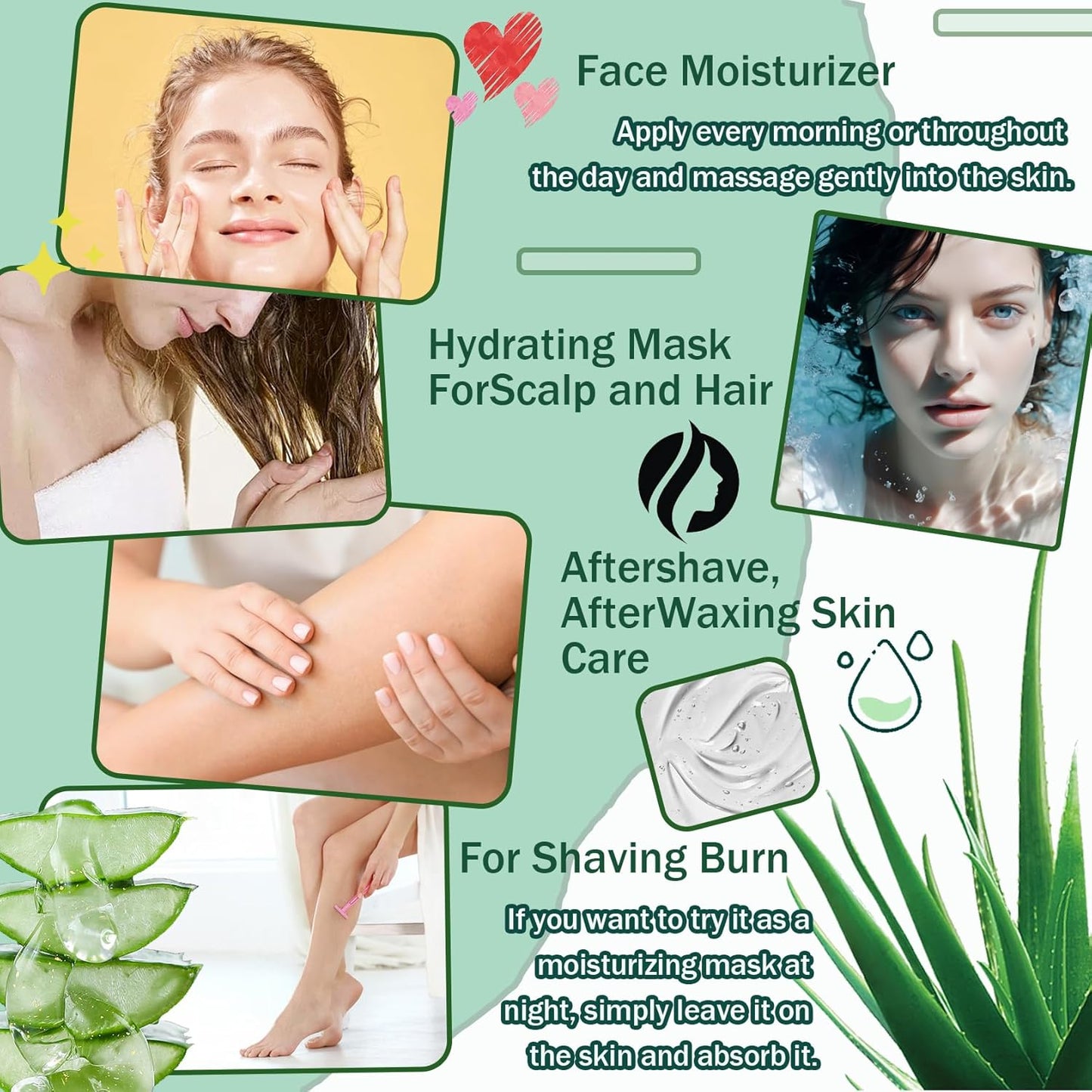 Moisturizing Gel for Face & Body,Non-sticky Gel After Sun Aloe Lotion Skin Care,Fast Absorbing Long Lasting Refreshing Hydrating Face Moisturizer for All Skin Types 09