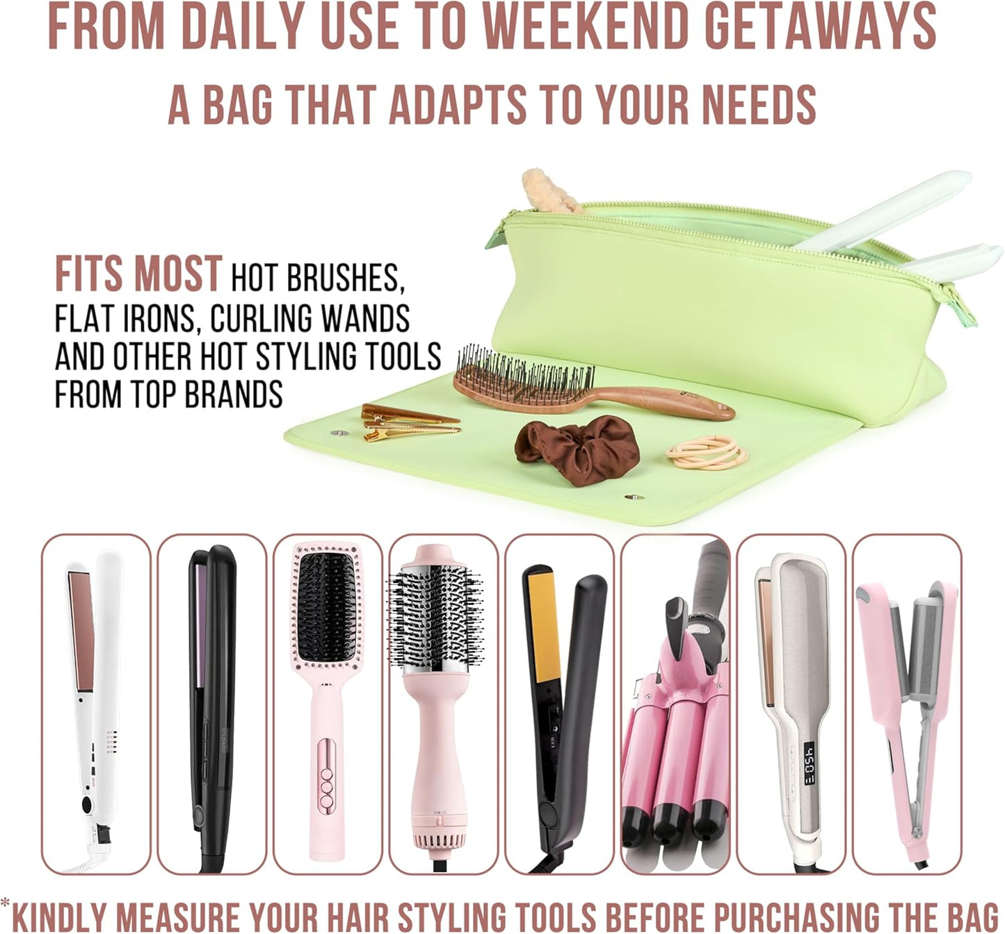 BAREFOOT CARIBOU Hair Tools Travel Bag and Heat Resistant Mat for Flat Irons, Straighteners, Curling Iron, and Haircare Accessories, 2-in-1 design, with Interior Pockets, Portable Organizer