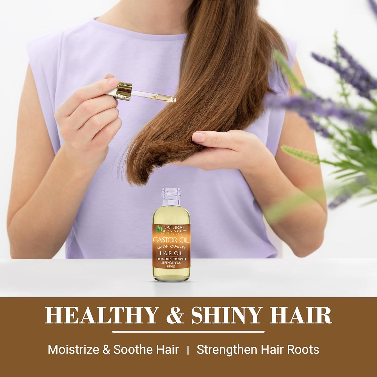 Natural Wunderz Castor Hair Oil, Supports Hair Growth, Thickening Serum and Moisturizing Scalp Treatment for Dry and Damaged Hair, Sulfate Free and Vegan Friendly, 4 Fl Oz