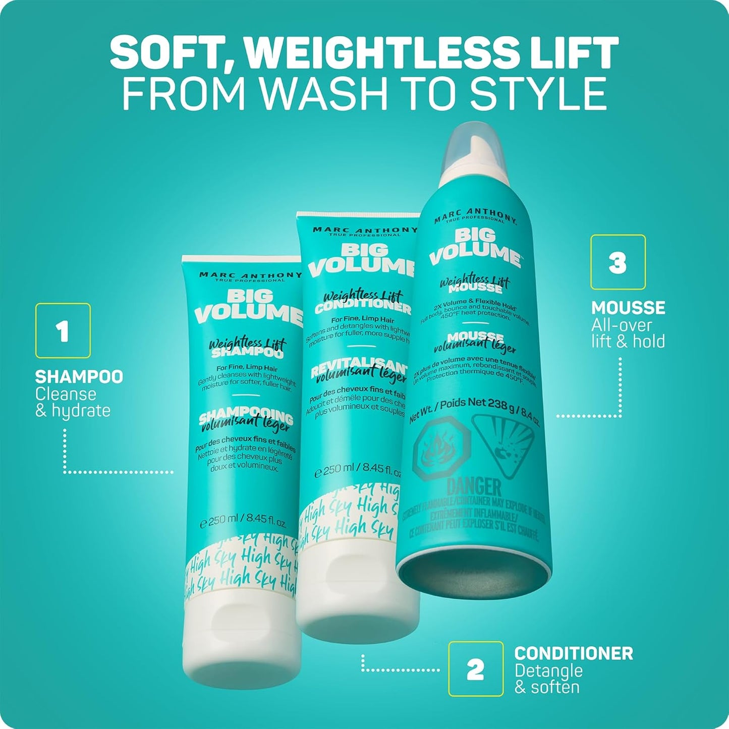 Marc Anthony Big Volume Mousse, for Full Body and Touchable Hair, 8oz