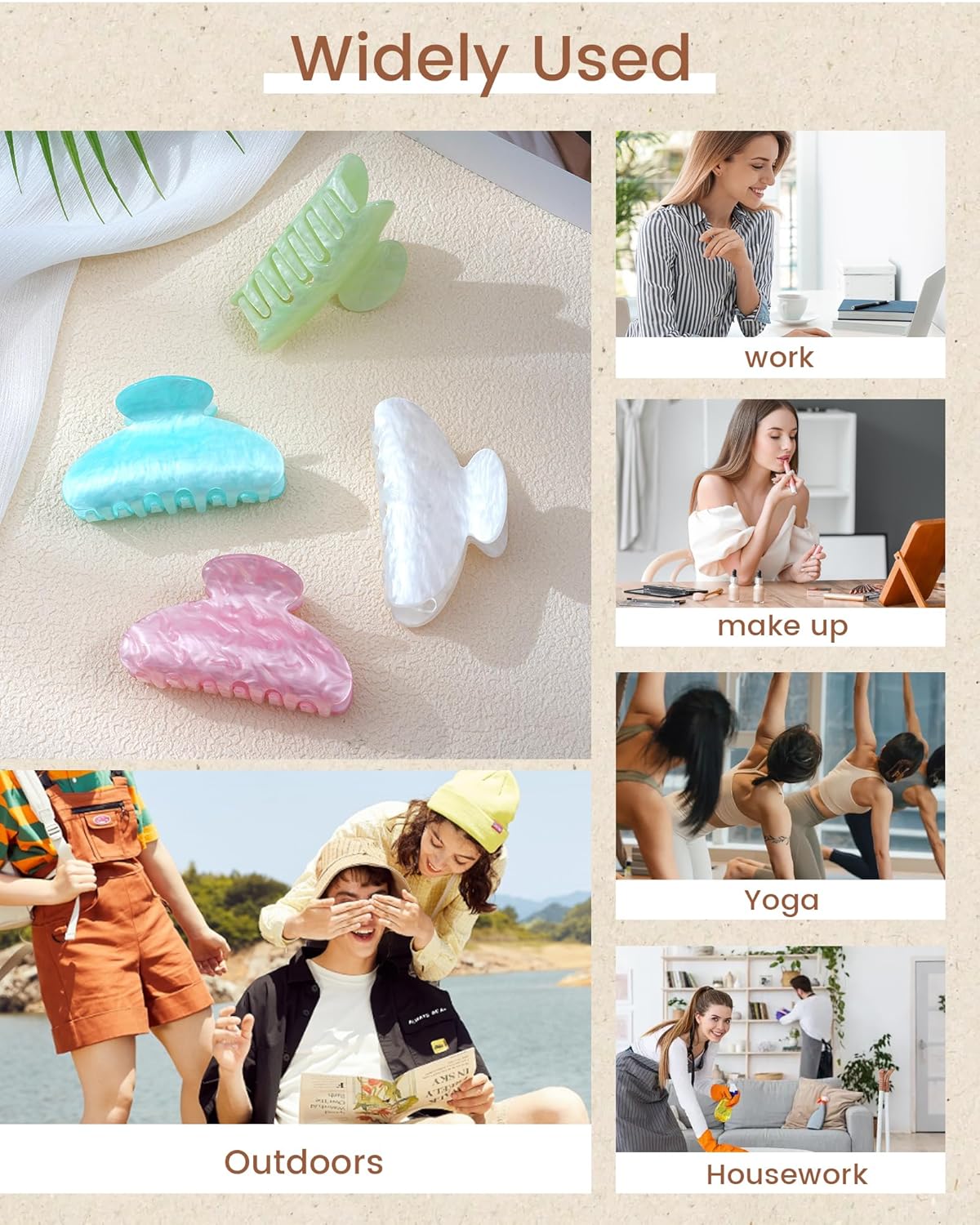 ACECHA 4 Pack Acrylic Hair Claw Clips for Women, 3.1" Shiny Nonslip Hair Grip Hairclips for Thin and Thick, Banana Barrettes Hair Clups Strong Hold Hair Accessories (White, Pink, Green, Light Green)