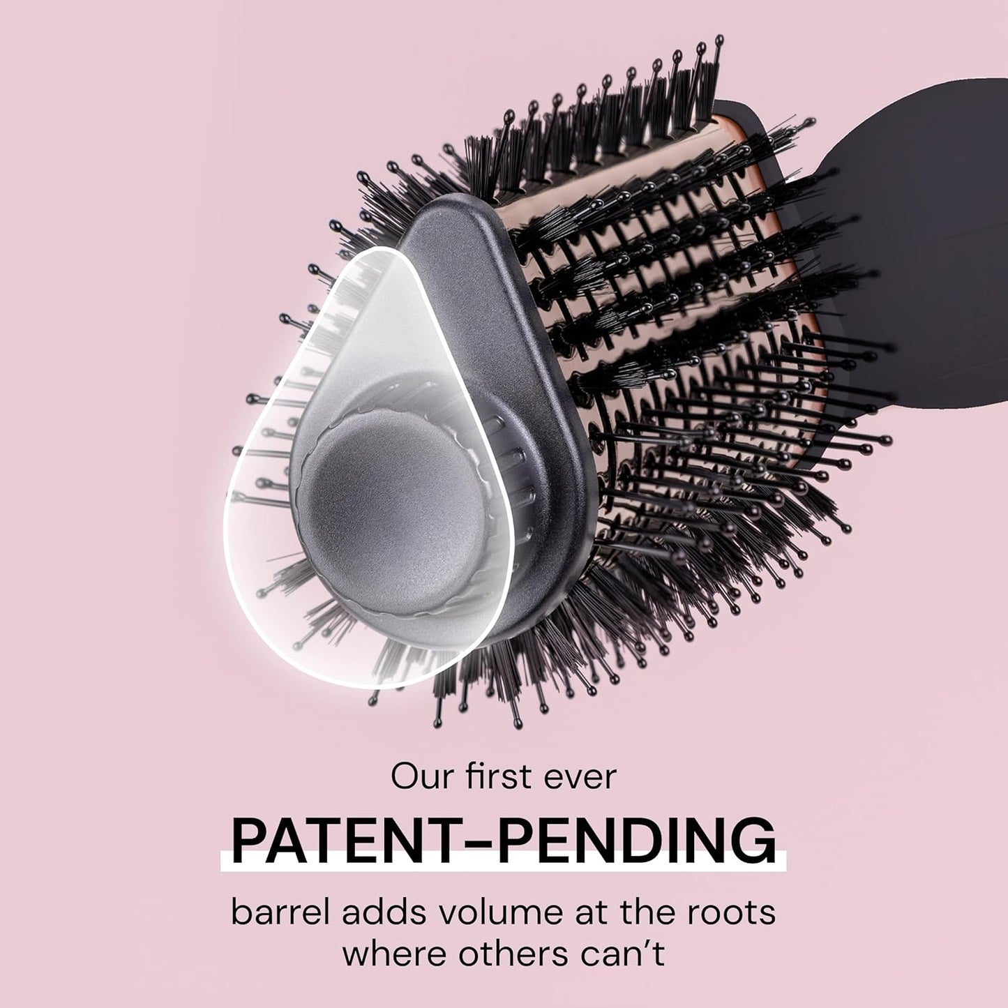 L'ANGE HAIR Le Volume Elevé 65MM 2-in-1 Titanium Brush Dryer | Dry and Style | Unique Teardrop Shape Barrel | 3 Heat Settings | 360° Vented Airflow | Ionic Technology for Frizz-Free Styling (Black)