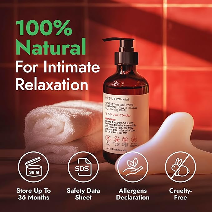 H'ana Sensual Massage Oil for Date Night - Gently Warming, Soothing & Hydrating, Crafted with 100% Pure Vanilla Body Oil for Intimate Moments and Bedtime Therapy (6.76 Fl Oz)
