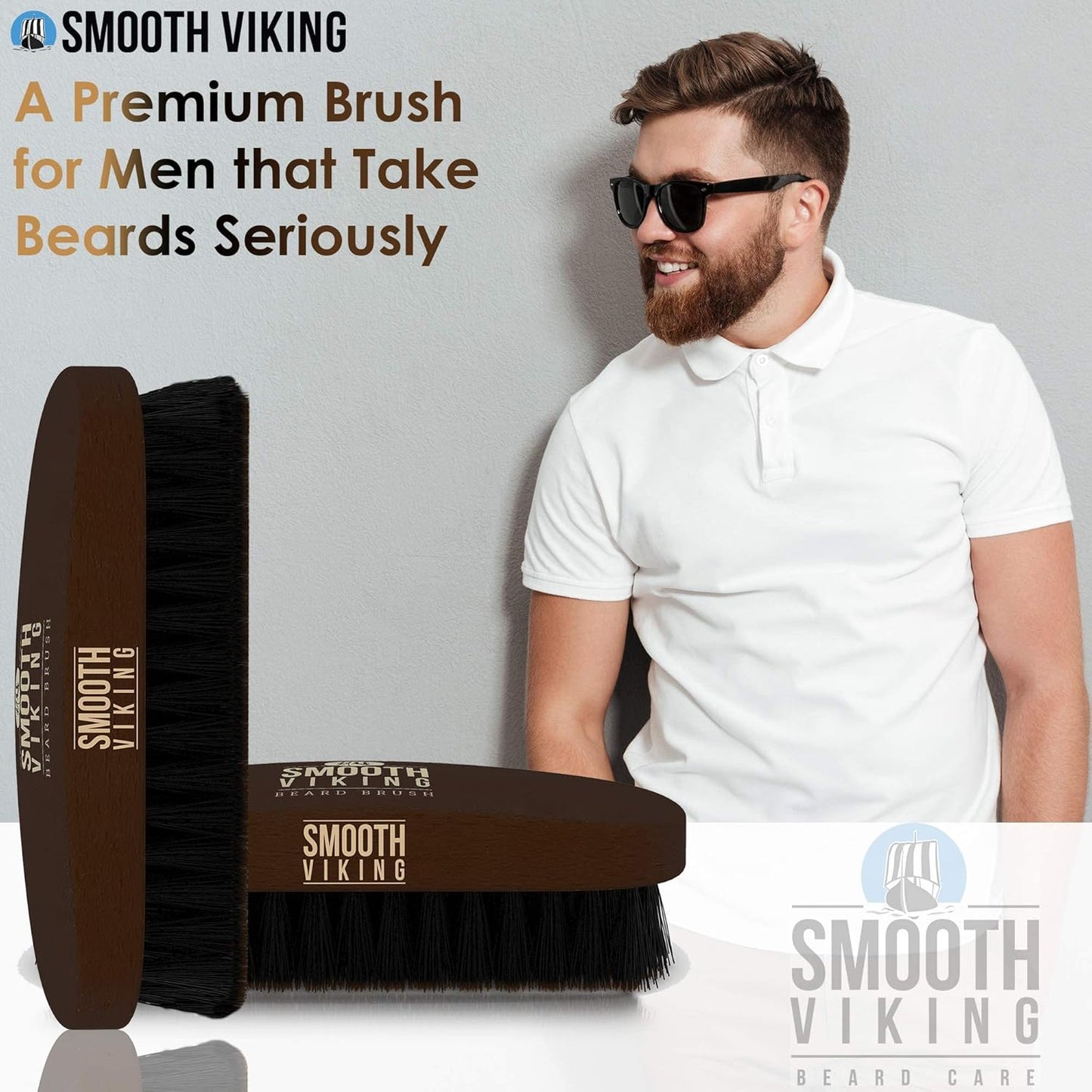 Smooth Viking Beard Brush & Comb Gift Set for Men - Natural Boar Bristle Hair Brush & Wooden Comb, Boar Brush for Facial Hair Styling, Grooming & Beard Shaping Tool, Men Hair Products - Brown