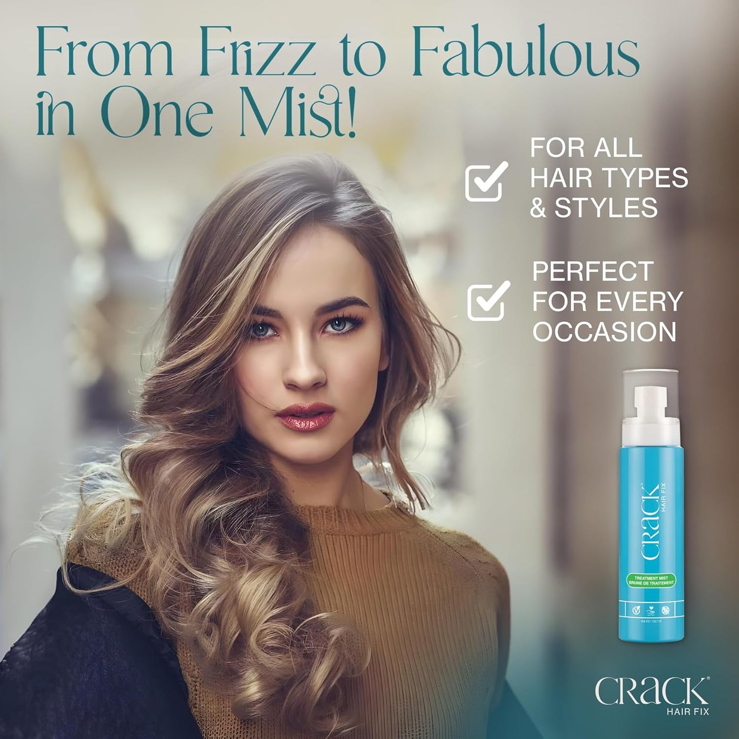 Crack HAIR FIX Mist Spray - Moisturizes & Protects Hair From Dryness & Thermal Damage, Improves Texture - 6 oz