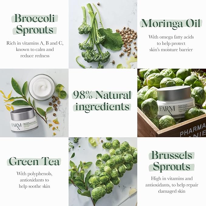Farm Rx Super Greens Multivitamin (Vitamin A,B,C &E) Moisture Cream - Vegan Daily Face Cream to Revitalize and Nourish Your Skin (90ml/3.04 fl oz) Supporting the Skin Barrier Function for Healthy Looking Skin