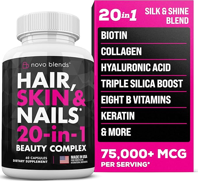 Biotin, Collagen, Silica, Hyaluronic Acid & Keratin 60 Capsules