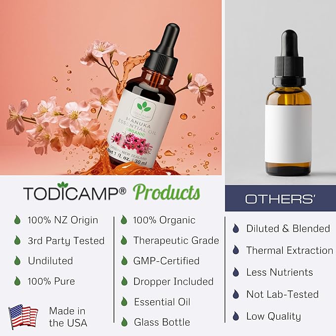 100% Pure Manuka Oil from New Zealand | Therapeutic-Grade Essential Oil for Wound Care, Skin Soothing, Nail & Scalp Health | Organic, Undiluted, Cold-Pressed Manuka for Face, Hair & Body