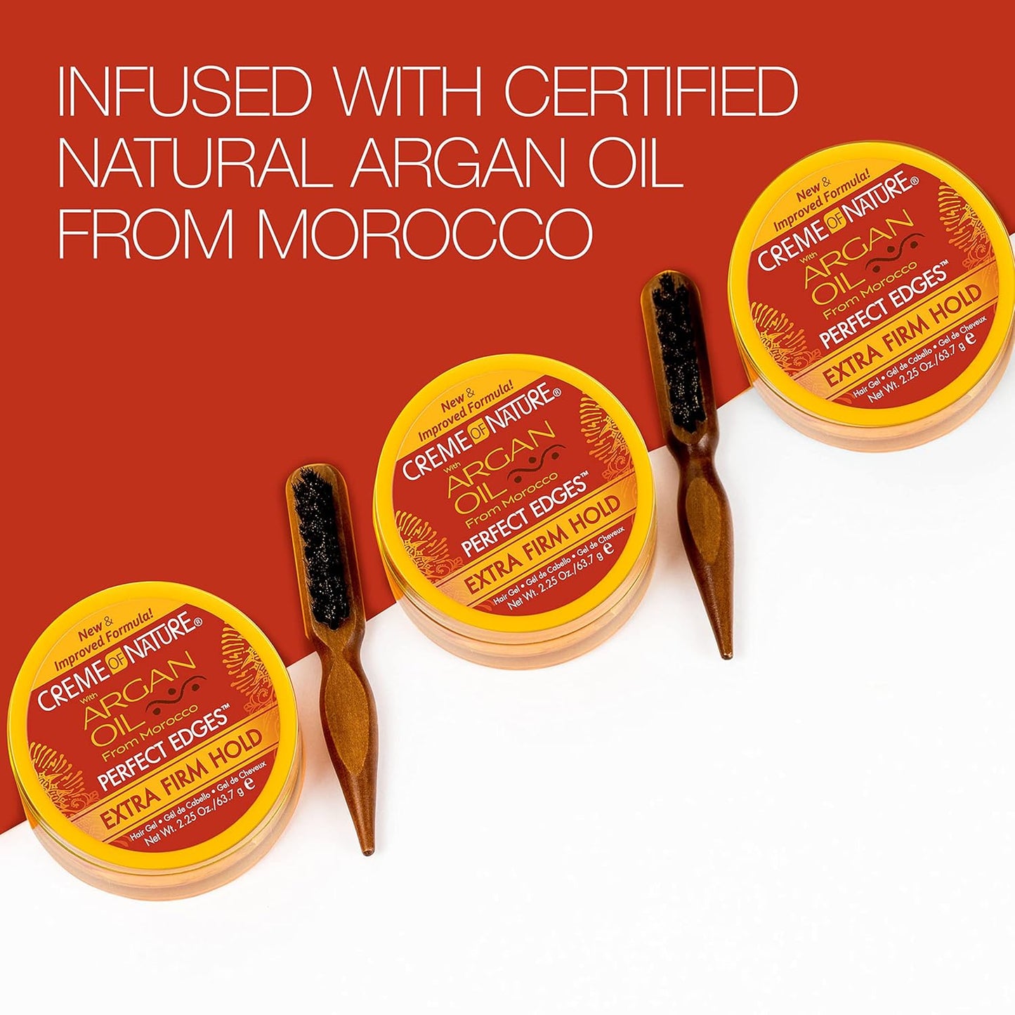 Creme of Nature with Argan Oil From Morocco Perfect Edges Hair Gel, 24 Hour Hold with Moisture and Exotic Shine, Extra Firm Hold, 2.25 Oz (Pack of 2)