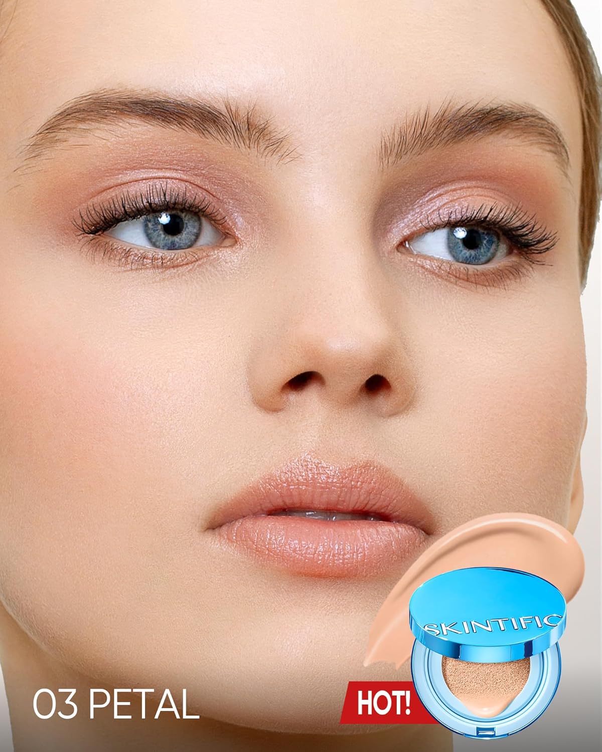 Velvet Matte Cushion Foundation Blue Ultra Cover Powder Foundation, 12h Oil-Control, Lightweight, Long-Lasting, Waterproof Korean Cushion Makeup(#03 Petal)