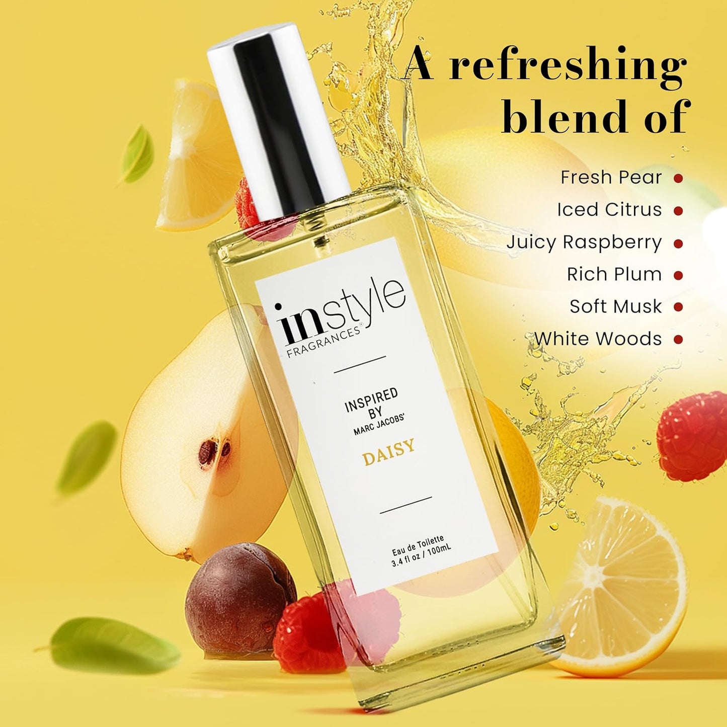Instyle Fragrances, Inspired by Marc Jacobs' Daisy, Women’s Eau de Toilette, CLEAN, Vegan, Paraben-Free, Never Tested on Animals, 3.4 Fluid Ounces
