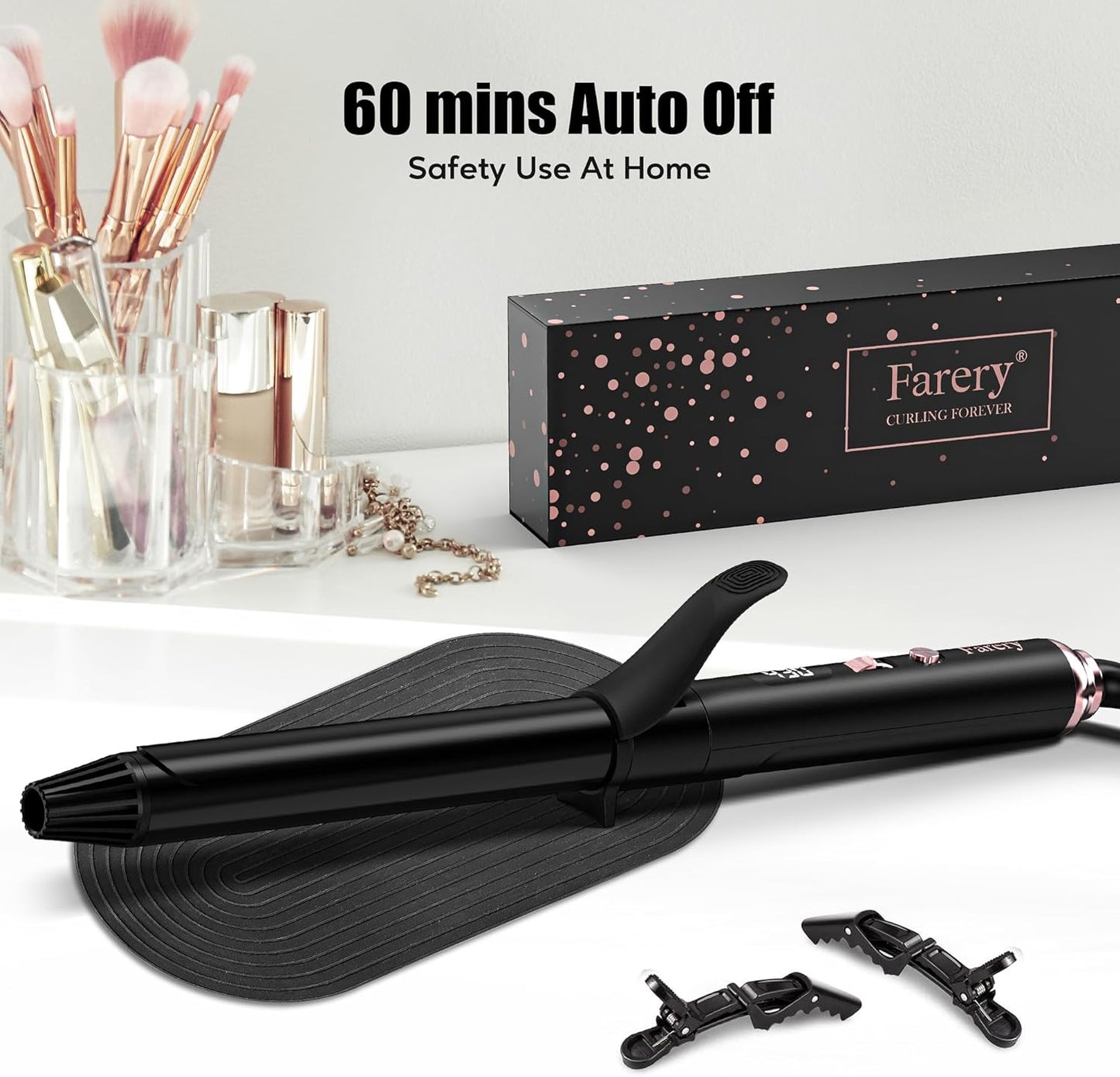 FARERY Long Barrel Curling Iron 1 Inch, Ceramic Curling Iron for Thin Hair, Infused Argan Oil & Keratin, Long Lasting Styling, 11 Adjustable Temp, Include Clips & Silicone Pad