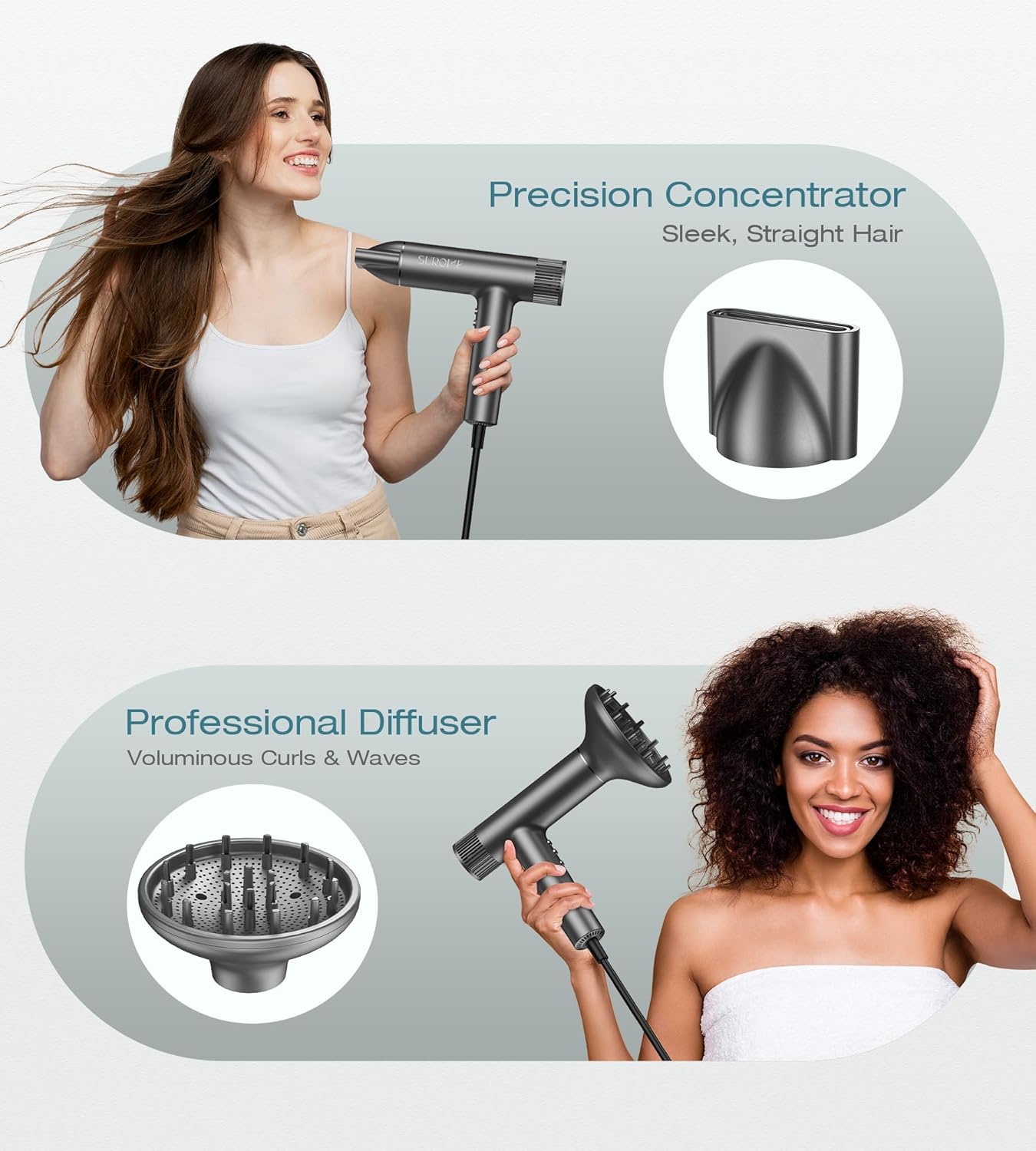 Blow Dryer,110000RPM High-Speed Brushless Motor, Fast-Drying Negative Ions Intelligent Constant Temperature Hair Care Dryers, Professional Hair Dryer with Attachments for Home&Salon (Grey)