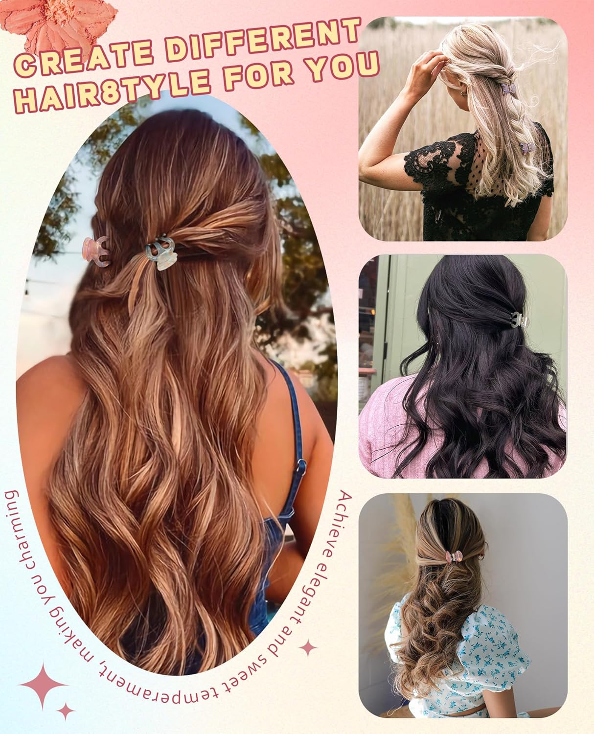 Claw Hair Clips Jaw Clamps - 12PCS Small Hair Claw Jaw Clamp for Thin Hair Styling Accessories Classic Hair Clamp for Women Girls (Sequins(Octopus))