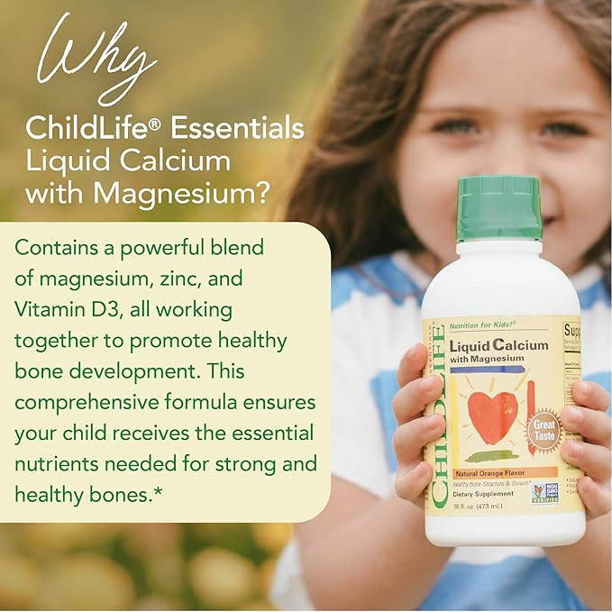 ChildLife Essentials Liquid Calcium Supplement for Kids - Baby Calcium with Magnesium, Zinc, and Vitamin D3 - Orange Flavor, 16 fl oz (2 Pack)