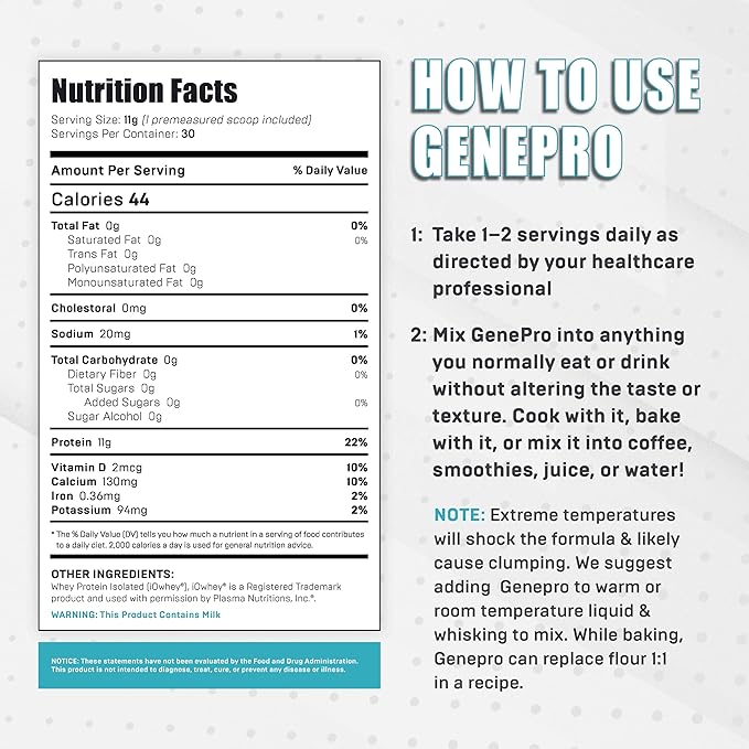 Genepro Unflavored Protein Powder (3rd Generation, 30 Servings)