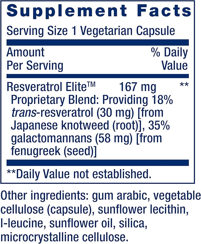 Life Extension Resveratrol Elite, trans-resveratrol, healthy 30 capsules