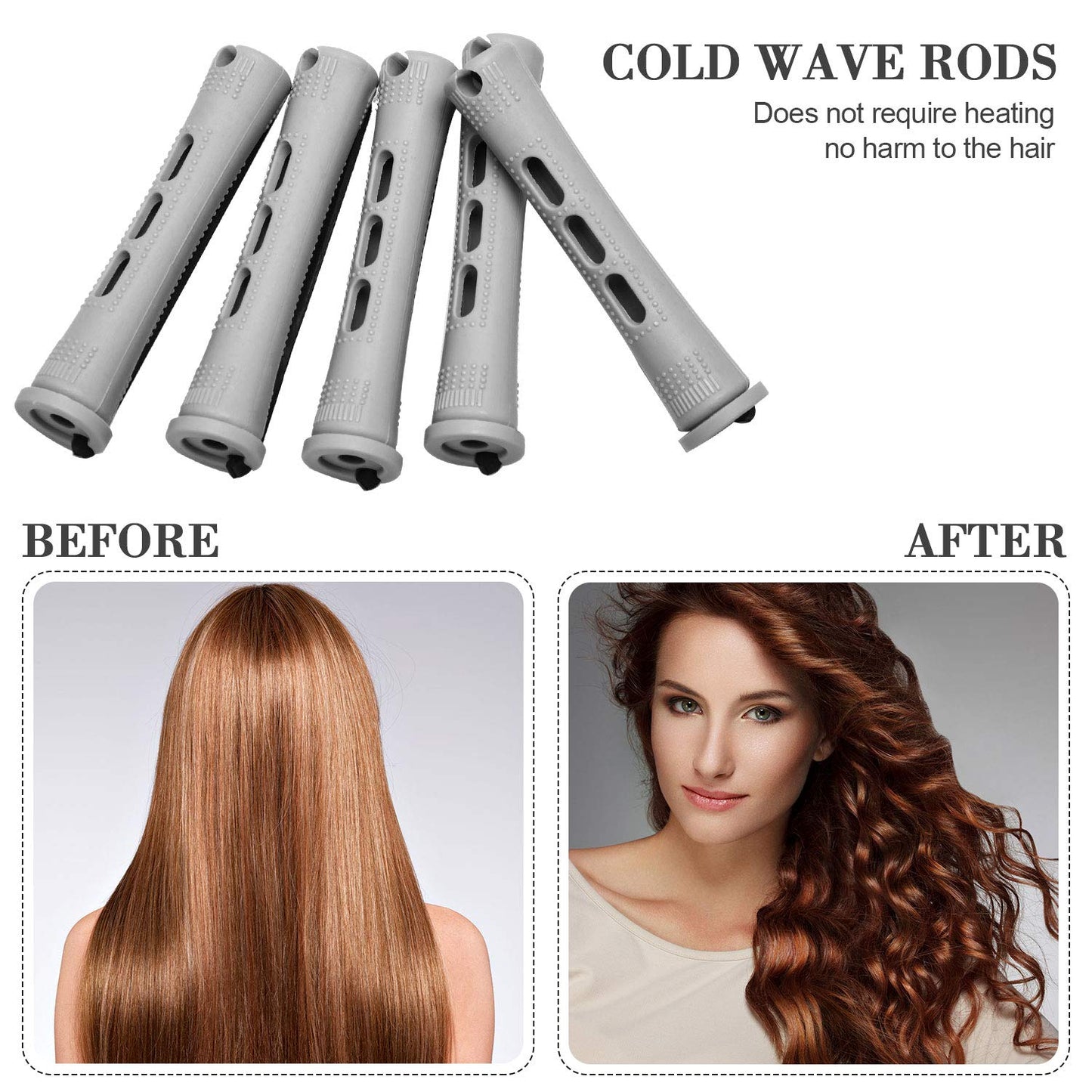 48 Pieces Hair Perm Rods Short Cold Wave Rods Plastic Perming Irons Hair Curling Rollers Curlers with Steel Pintail Comb Rat Tail Comb for Hairdressing Styling Supplies(0.59 Inch,Gray)