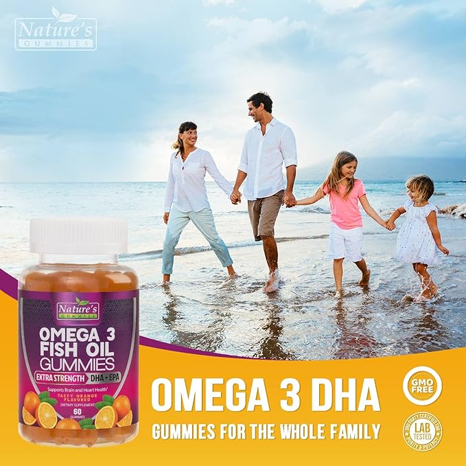 Omega 3 Fish Oil Gummies, Extra 3s DHA 60 Gummies