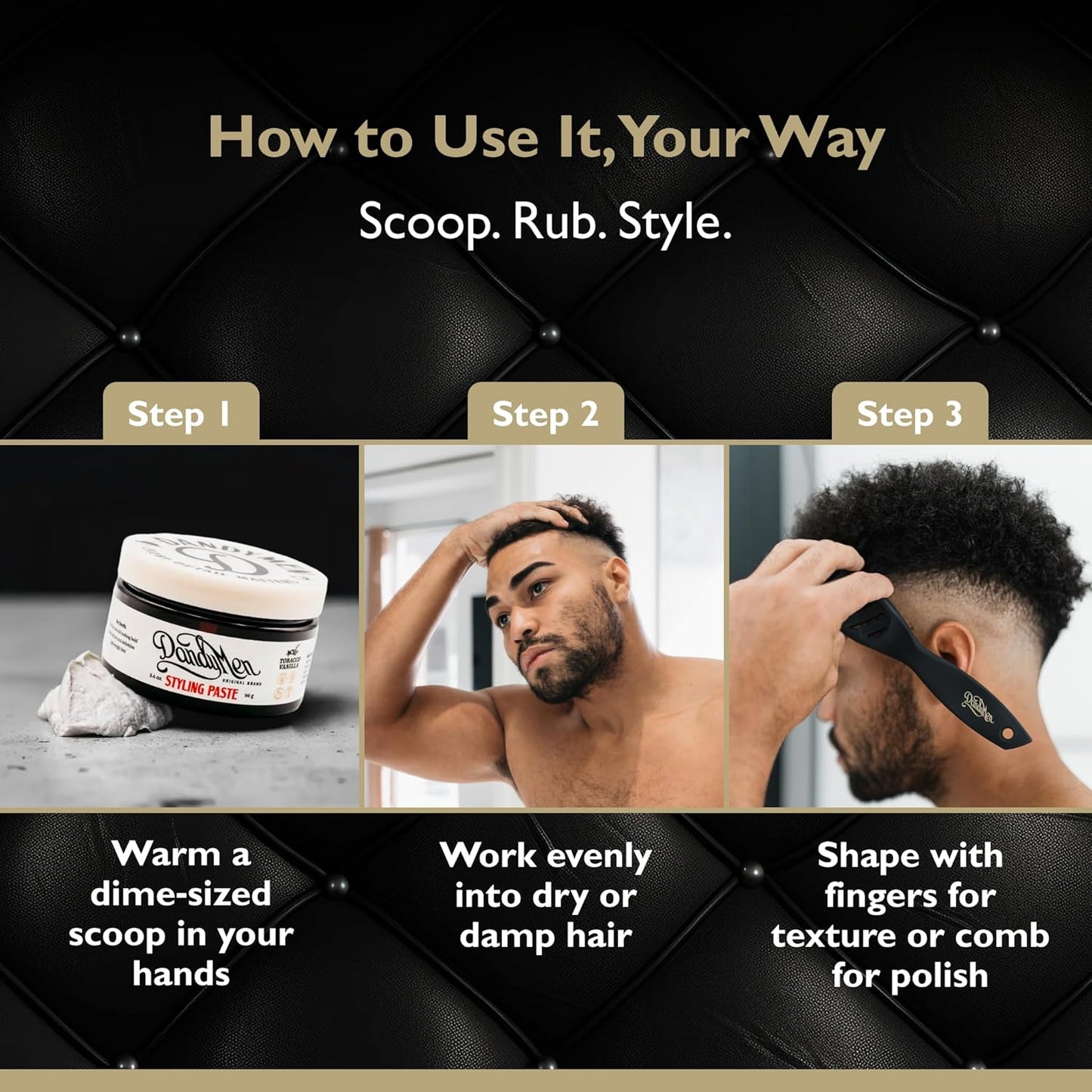 Styling Paste – Medium Hold with Flexible Control and Natural Shine – Enriched with Beeswax & Pro-Vitamin B5 – 3.4 oz (2-pack, Tobacco Vanilla)