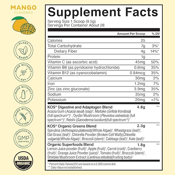 KOS Organic Superfood Greens Powder 28 Servings