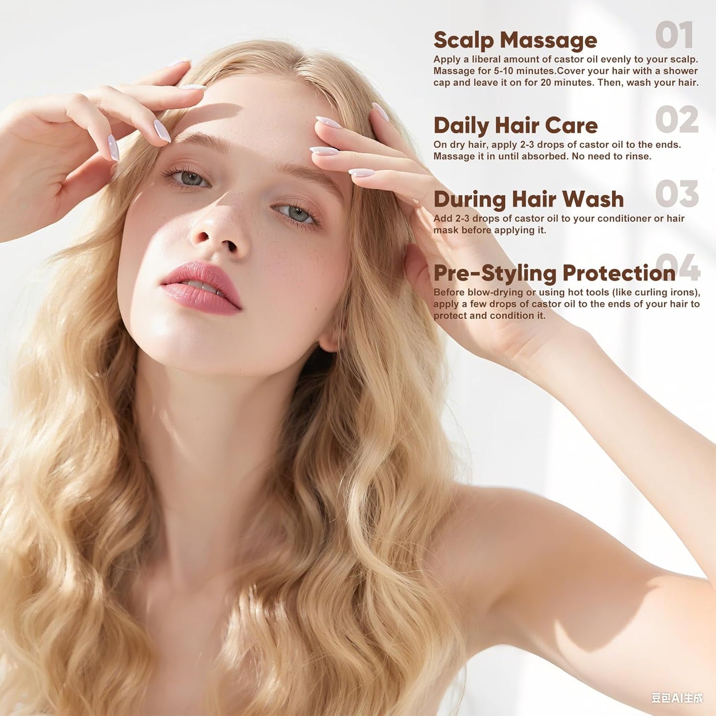 SPORTYOUTH Organic Castor Oil Cold Pressed Hexane Free USDA Certified 100% Pure Unrefined Glass Bottle 32 oz Carrier Oil for Hair Growth, Scalp, Castor Oil Pack, Eyelashes, Brows, Skin, Face, Body