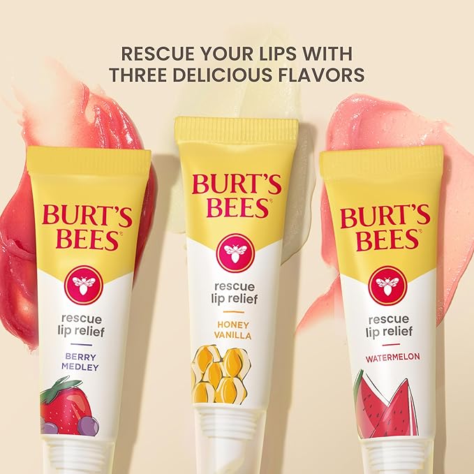 Burt's Bees Rescue Lip Relief, Watermelon, Hydrating Lip Balm for Dry Cracked Lips, with Responsbily Sourced Beeswax and Shea Butter, 100% Natural Origin, 1 Squeezy Tube, 0.35oz