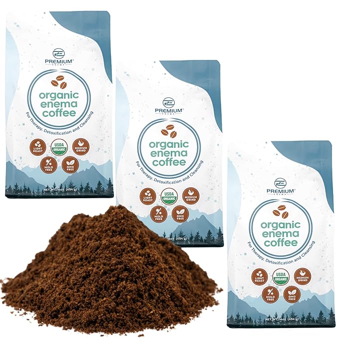 PE Premium Enema Organic Coffee for Enemas (1LB) Light Roast, Medium Ground. Ideal for Liver Cleansing, Colon Cleansing, Gerson Coffee Enemas (3 Pack)
