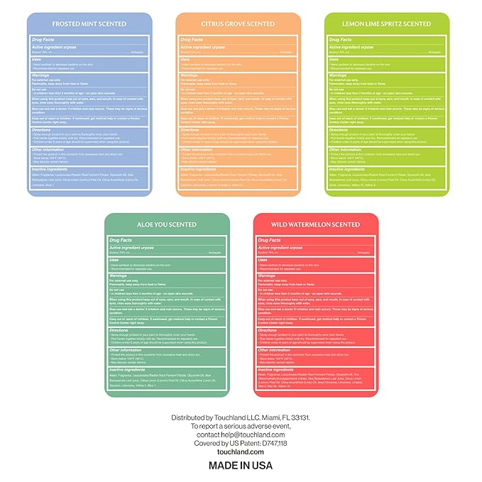 Touchland Power Mist Hydrating Hand Sanitizer Spray, FRESH 5 Set (Mint, Citrus, Lemon Lime, Aloe, Watermelon), 1 FL. OZ. Travel Size (Set of 5)