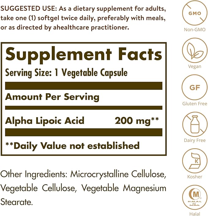 Solgar Alpha Lipoic Acid 200 mg, 50 Vegetable CoQ-10 - 50 Servings