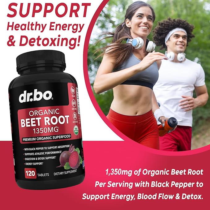 Organic Beet Root Capsules Supplements - 1350mg Beetroot Powder Extract Pills, Organic Beet Root Powder Supplement, Super Nitric Oxide Beets, High Circulation Beet Vitamins Support - 120 Beet Tablets