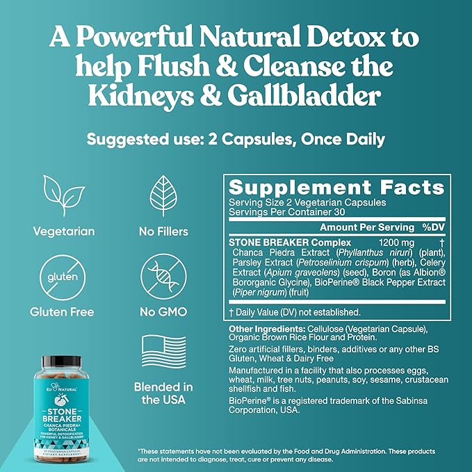 Chanca Piedra Stone Breaker – Natural Dissolver, Kidney Cleanse & Gallbladder Supplement – Detoxify Urinary Tract, Flush Impurities, Clear System – 120 Vegan Soft Capsules