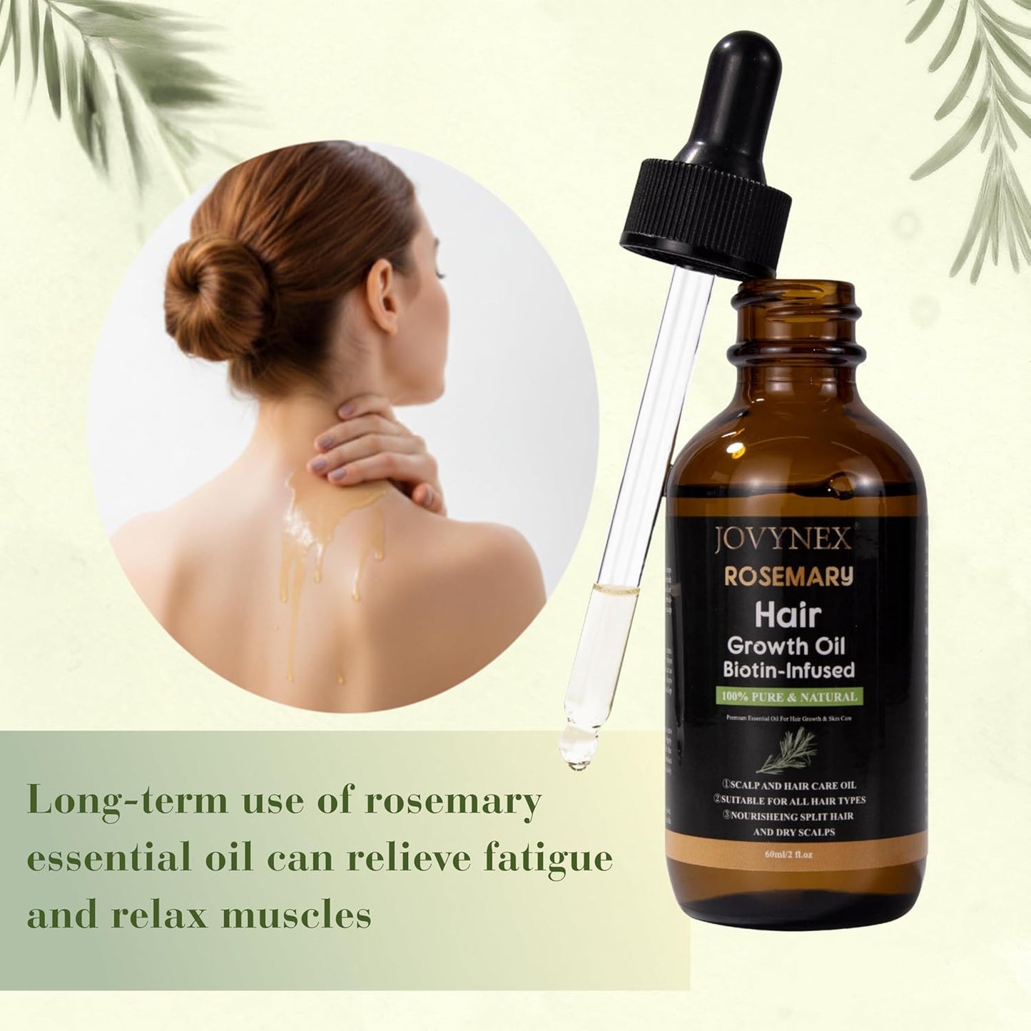 Rosemary Oil for Hair Growth with Biotin - Natural Hair Growth Serum for Thicker Hair, Anti-Hair Loss & Thinning Hair Treatment, Organic Scalp Stimulating Oil for Men & Women (2 fl.oz)