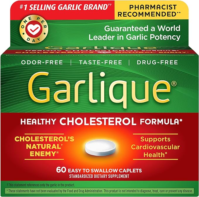 Garlique Garlic Extract Supplement, Healthy Cholesterol 60 Caplets