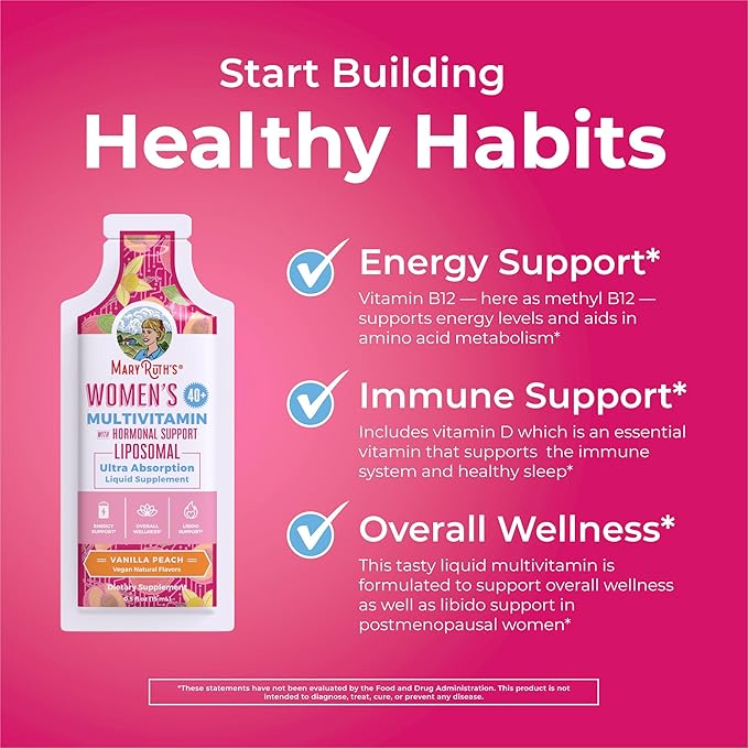 MaryRuth Organics Multivitamin for Women 40 | Womens Multivitamin Liposomal | Immune Support Supplement | Energy Supplements & Sleep Aid | Methylated Multivitamin | Vegan | Sugar Free | 14 Servings