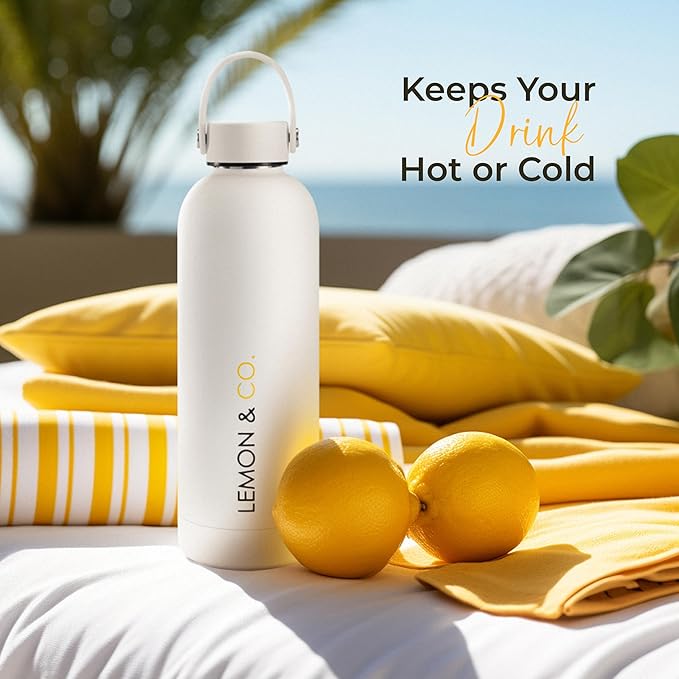 Lemon & Co. 8-Week Wellness Bundle – Liquid Collagen Elixir for Women & Men + Stainless Steel Insulated Bottle - 5g Marine Collagen for Skin, Hair, Nails, Gut Health | Organic Lemons, No Preservatives