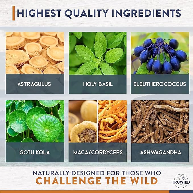TruWild Adaptogens Vegan Capsule Supplement w/Ashwagandha 40 Servings