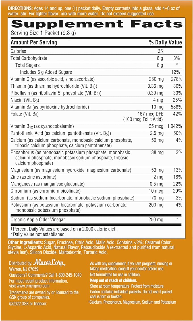 Emergen-C Apple Cider Vinegar Vitamin C 18 Count