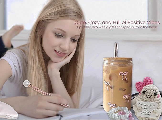 Pink Birthday Gifts for Teen Girls,Inspirational Gifts Basket for Her, Cute Bow Theme Birthday Gifts for Women, Friendship Gifts for Daugther/Sister/Friend (Pink &Bow)