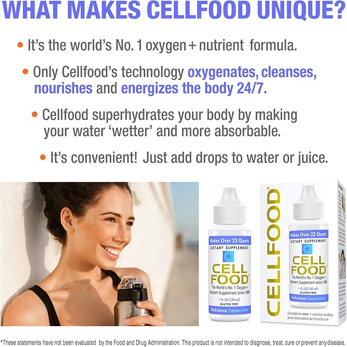 Cellfood Liquid Concentrate - 1 fl oz, 2 Pack - Oxygen + Nutrient Supplement - Supports Immune System, Energy, Endurance, Hydration & Overall Health - Gluten Free, Non-GMO, Kosher - Makes 22+ Quarts