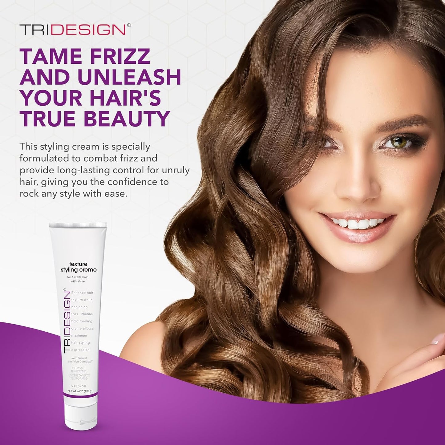 TRI Design Hair Care Texture Styling Creme – Versatile Hair Styling Cream for Smooth, Frizz-Free Hair – Hydrating Fiber Cream for Thick Hair, Curl Defining, and Maximum Styling Expression – 6 Fl Oz