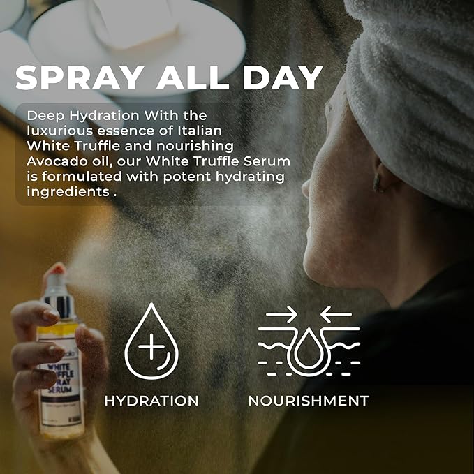 Italian White Truffle Spray Serum - Vegan Skin Care - Face Mist Hydrating Spray with Avocado & White Truffles - Face Serum for Radiant Skin - 3.38 Fl Oz