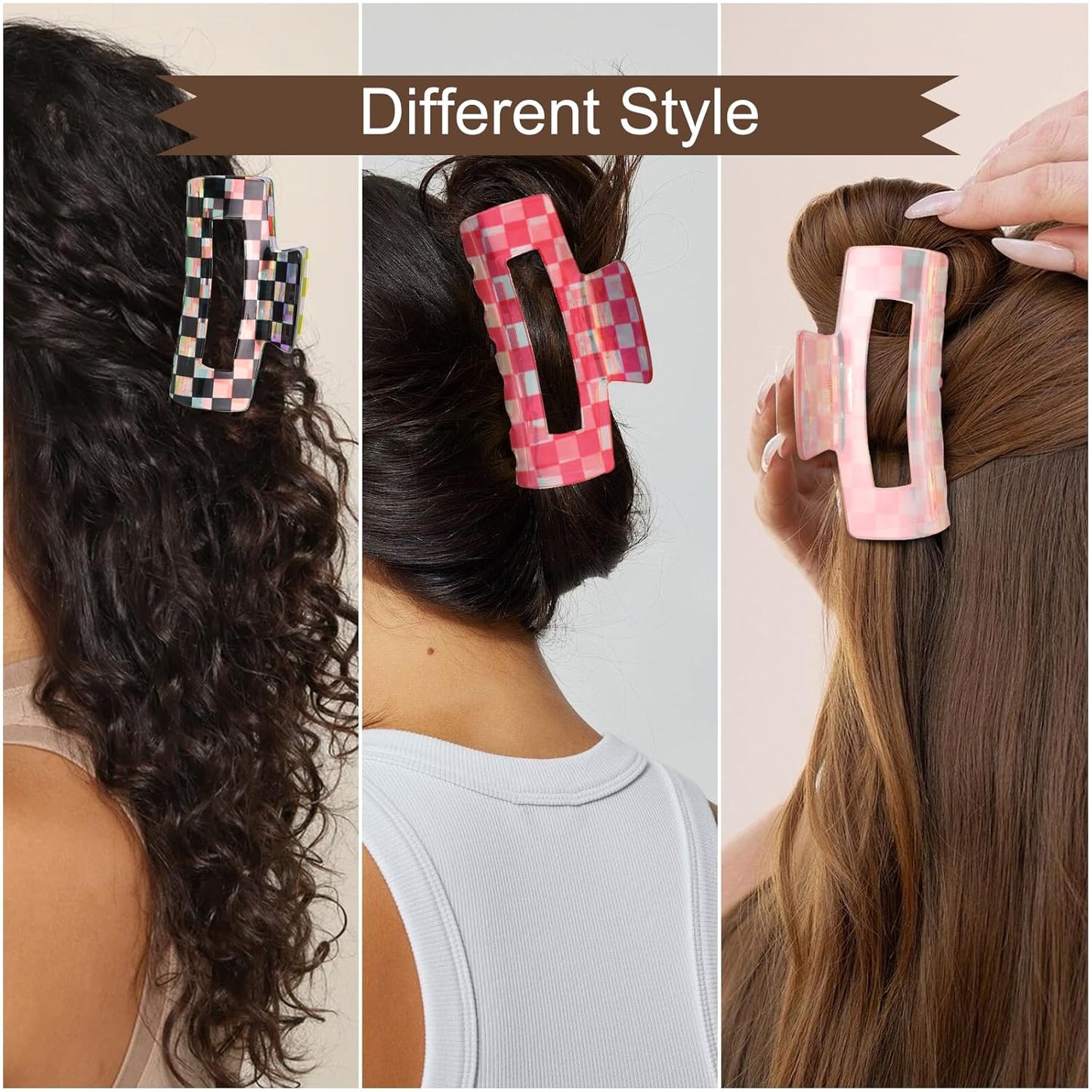 6Pcs Checkered Claw Clips for Women Multicolored Rectangle Hair Clip Strong Hold Claw Y2K Hair Accessories for Thin Thick Hair