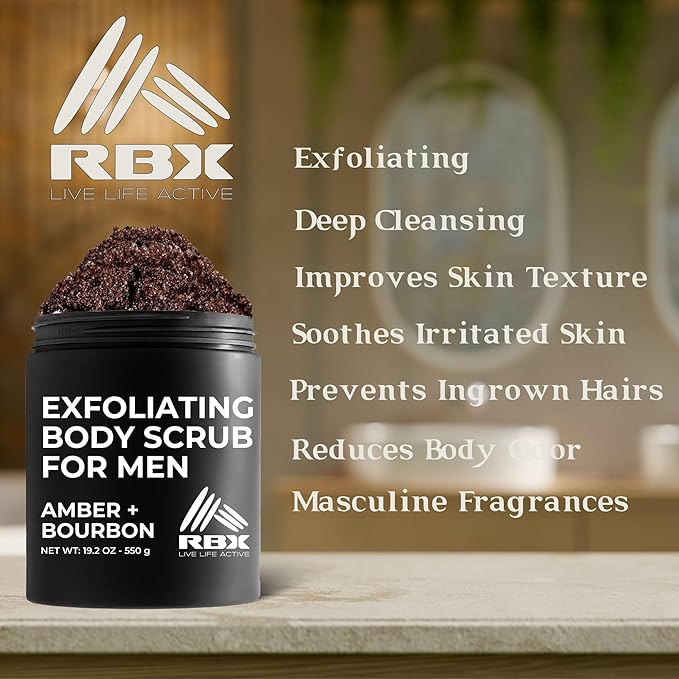 RBX Exfoliating Body Scrub For Men with Shea Butter Vitamin A and C, Moisturizing Hydrating Body Scrub for Healthy Skin