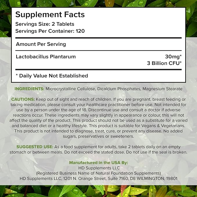 Lactobacillus Plantarum Probiotic Supplement 240 Tablets 3 Billion (240, Lactobacillus