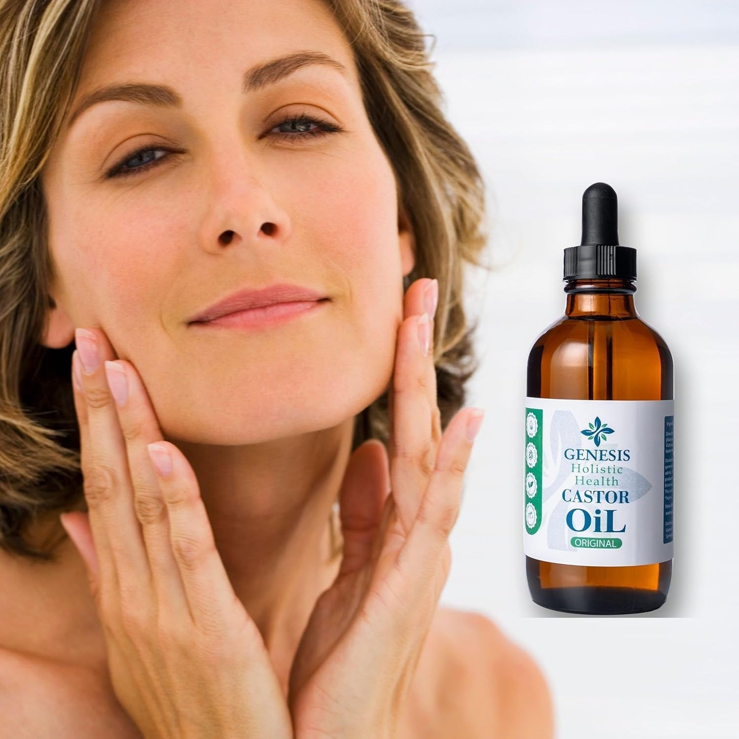 Genesis Holistic Health Organic Castor Oil – 100% Pure, Cold Pressed, Hexane Free – Nourishing Hair & Skin Oil – Eyelash & Eyebrow Growth, Deep Moisturizer – 4 oz Glass Bottle