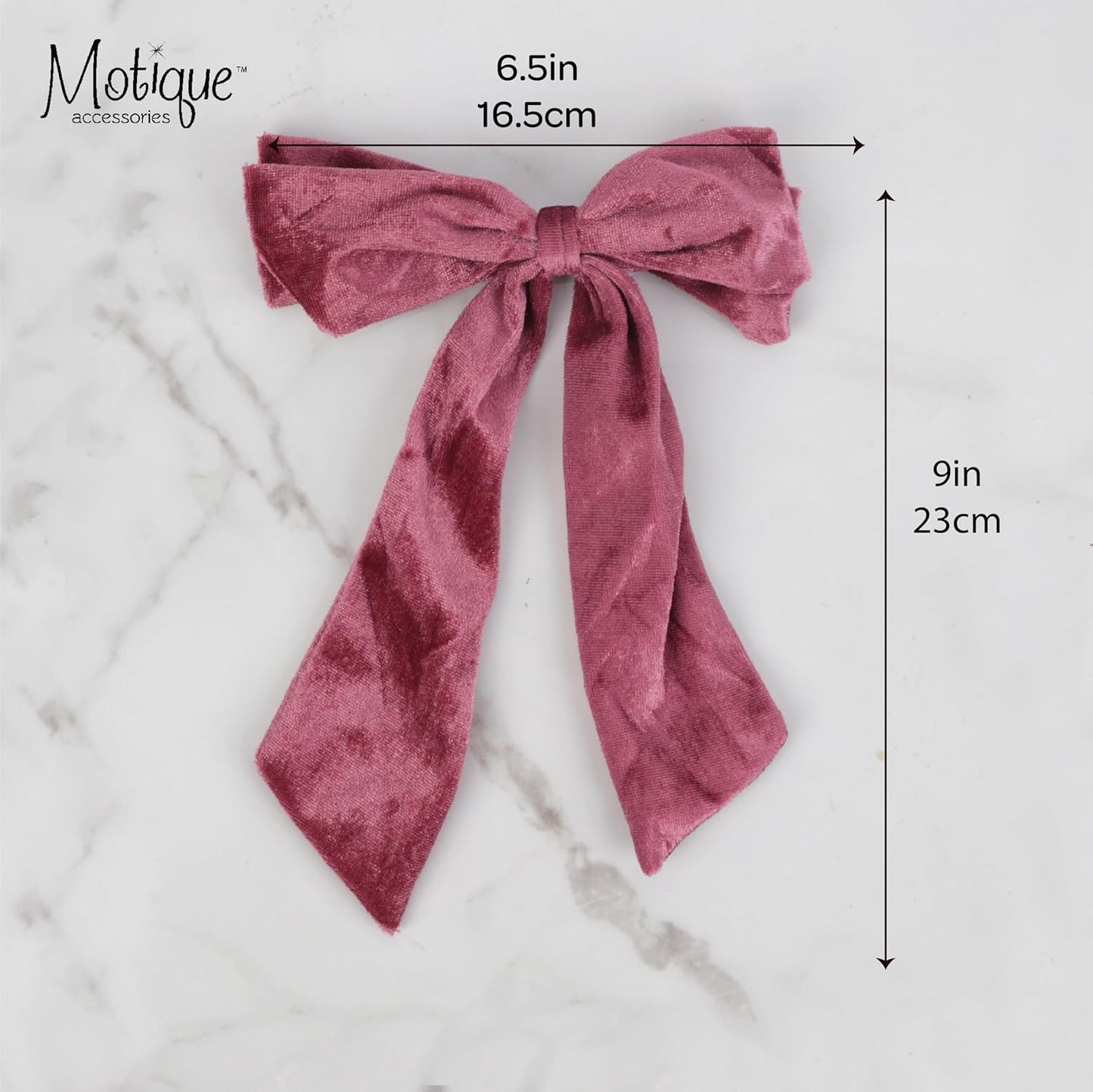 Velour Bow Clip, 6.5 Inch (Mauve)