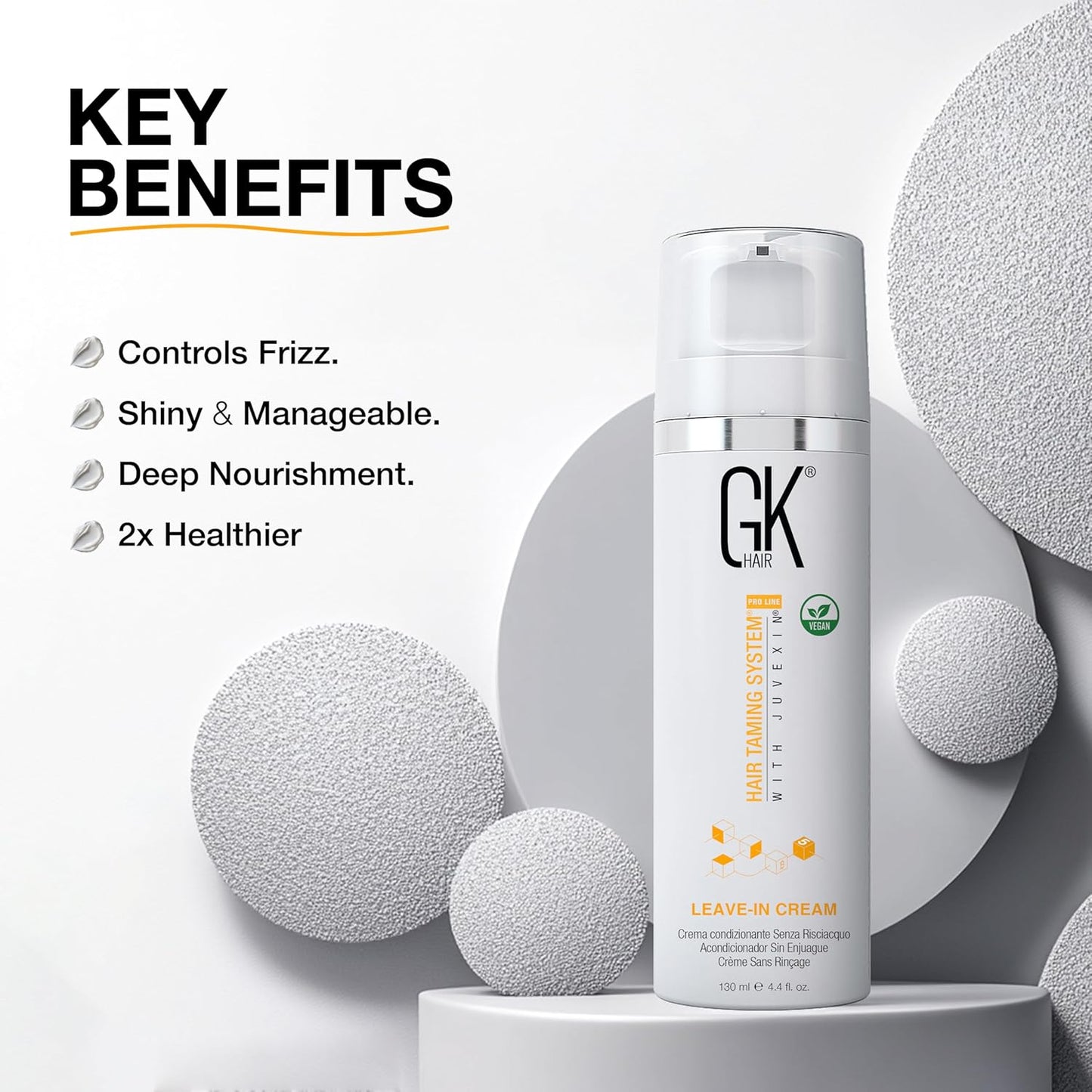 GK HAIR Vegan leave in conditioner for dry damaged hair (4.4 Fl Oz/130ml) Conditioning Hydrating Smoothing Moisturizing & Frizz Control For Dry Damaged Hair Taming before Swimming or Exercise