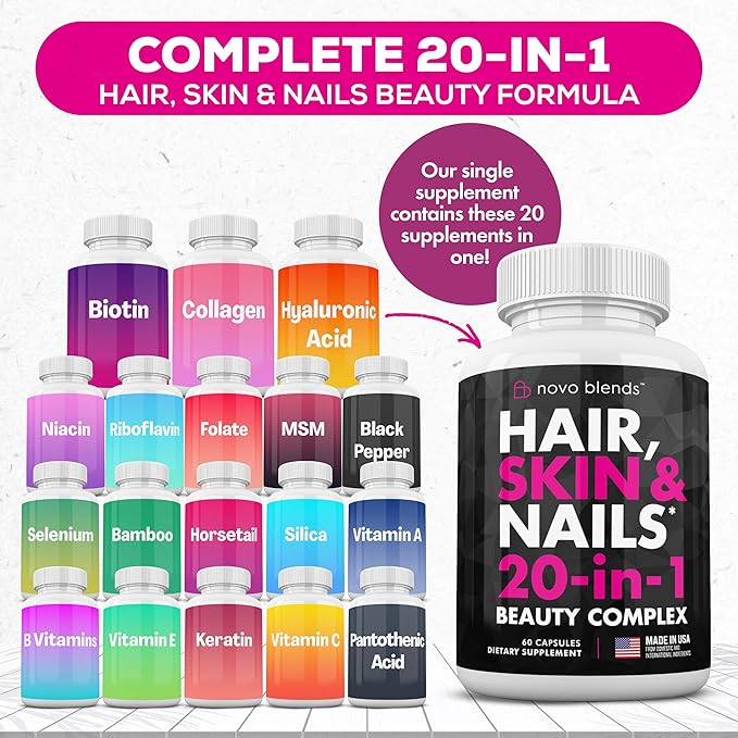 Biotin, Collagen, Silica, Hyaluronic Acid & Keratin 60 Capsules