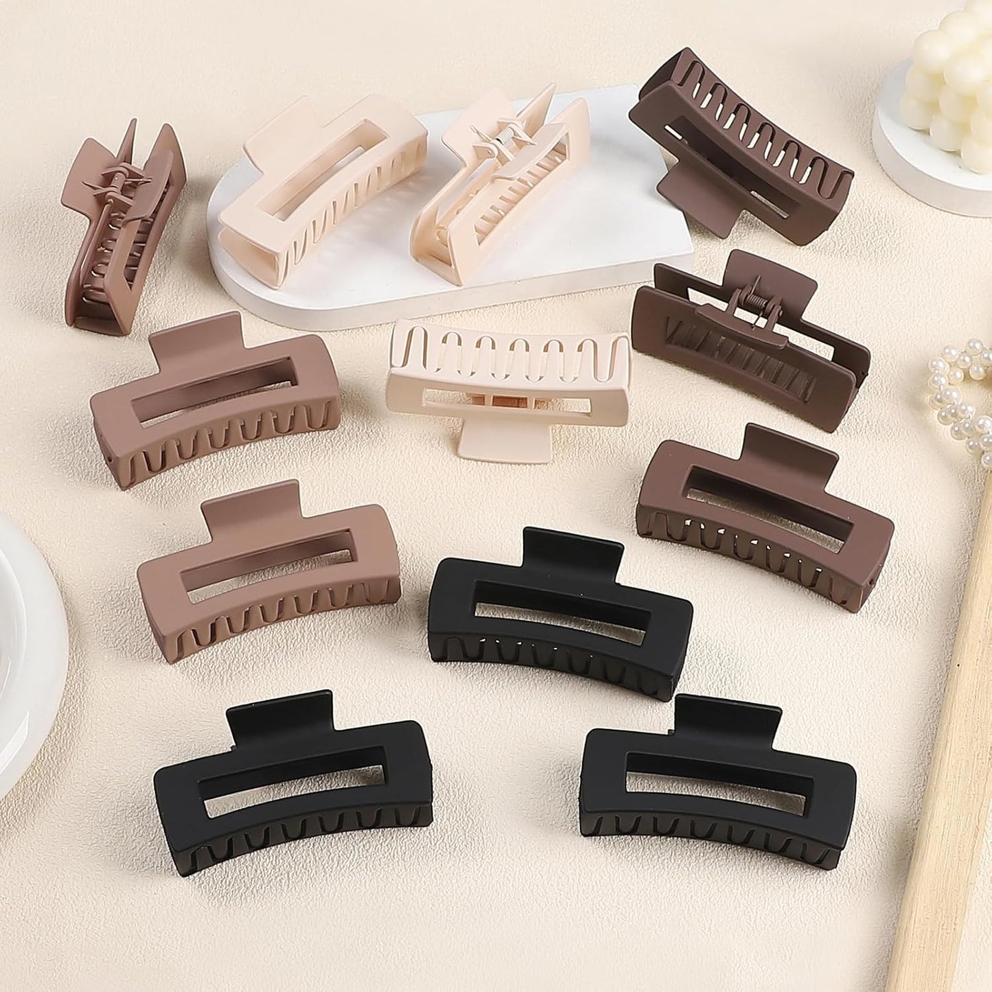 12 Pcs Large Hair Claw Clips for Thick Hair, 4.1 x 2.1 x 1.2 Inch, Square Hair Clips Jumbo Jaw Clips, Bulk Hair Accessories for Women and Girls - Brown